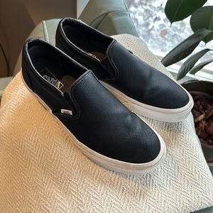 Vans Classic Slip-On, Black Perf Leather, Women 11, Men 9.5
